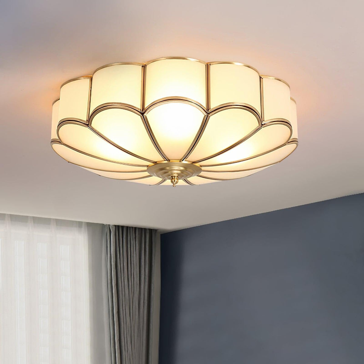 Flush Mount Ceiling Light with Scalloped Floral Design and Frosted Glass - Image 31