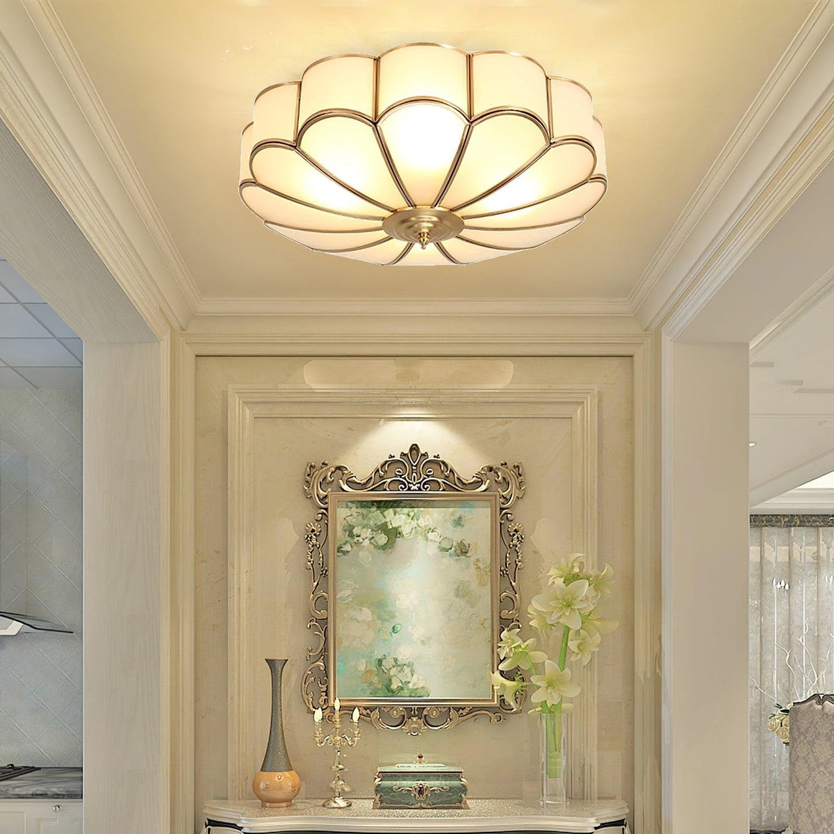 Flush Mount Ceiling Light with Scalloped Floral Design and Frosted Glass - Image 32