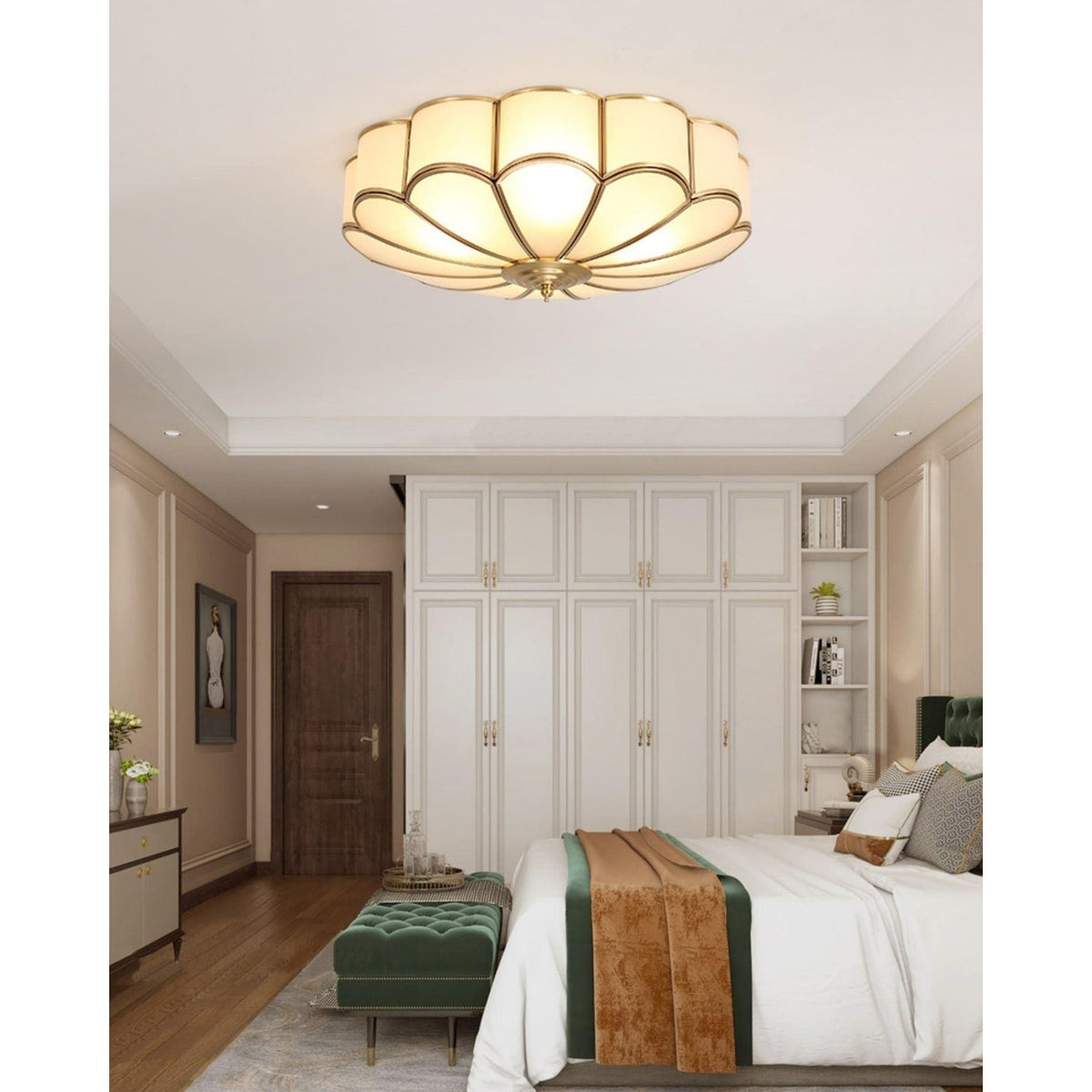 Flush Mount Ceiling Light with Scalloped Floral Design and Frosted Glass - Image 33