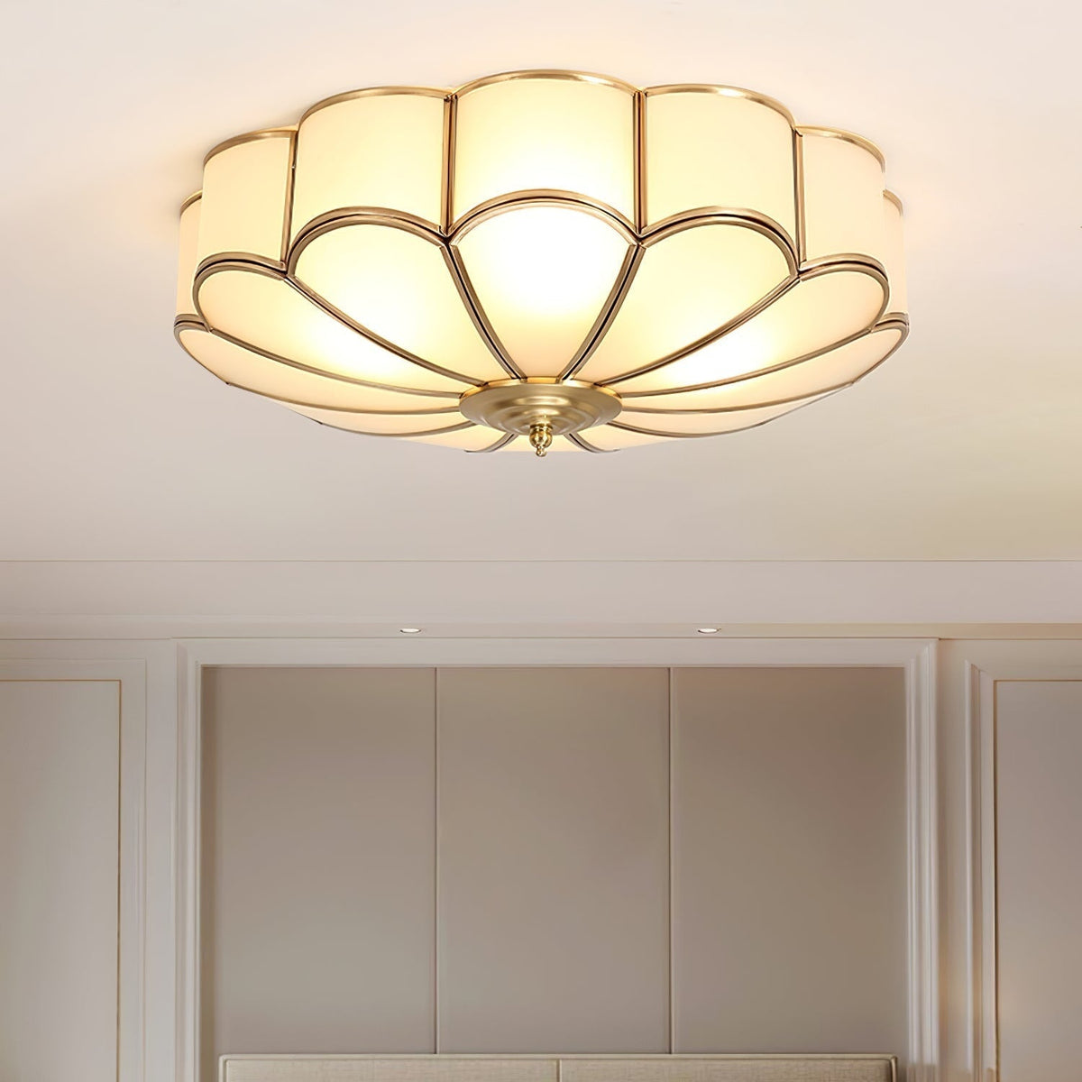 Flush Mount Ceiling Light with Scalloped Floral Design and Frosted Glass - Image 41