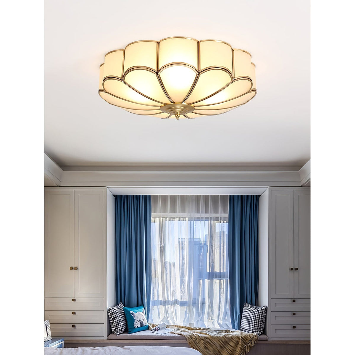 Flush Mount Ceiling Light with Scalloped Floral Design and Frosted Glass - Image 44