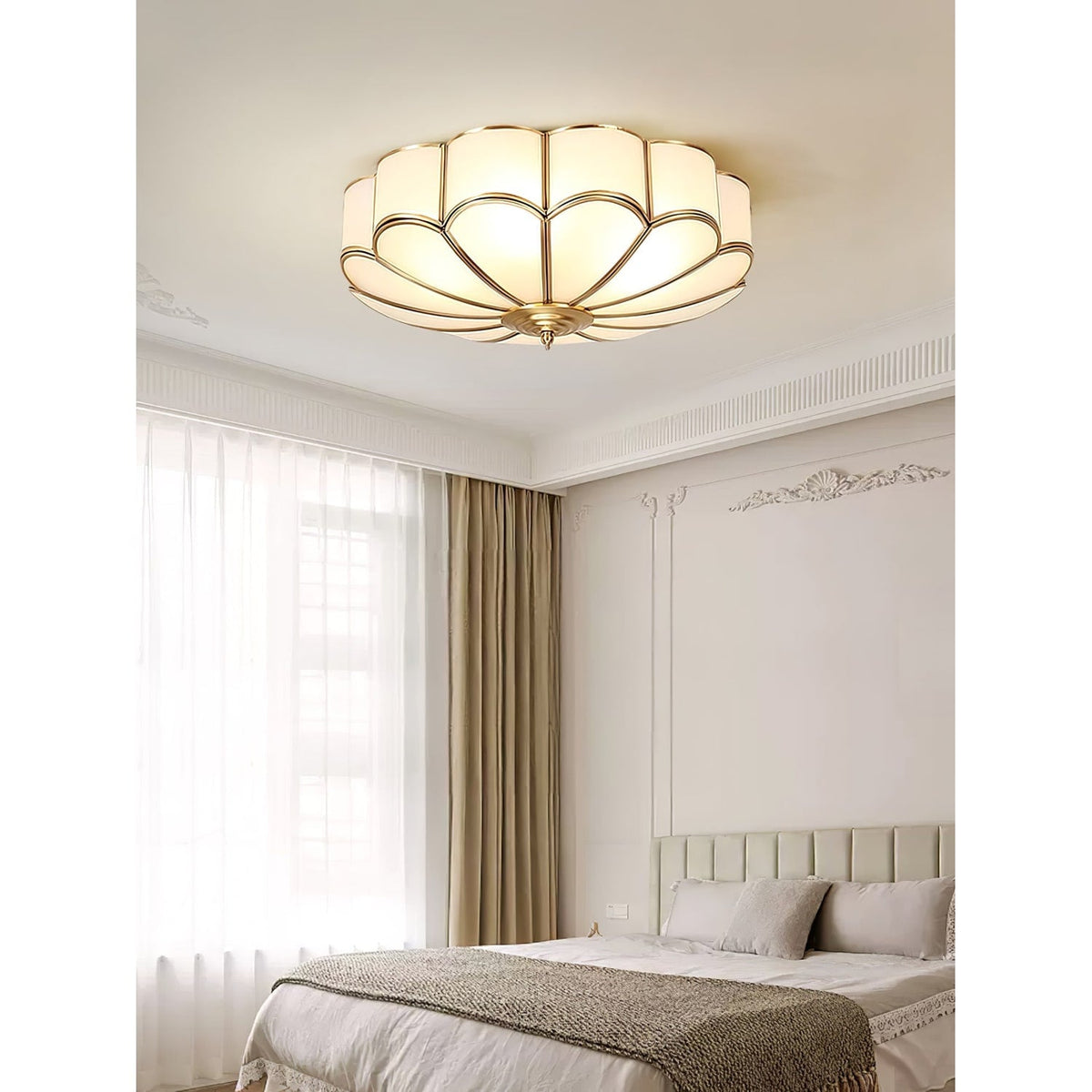 Flush Mount Ceiling Light with Scalloped Floral Design and Frosted Glass - Image 45