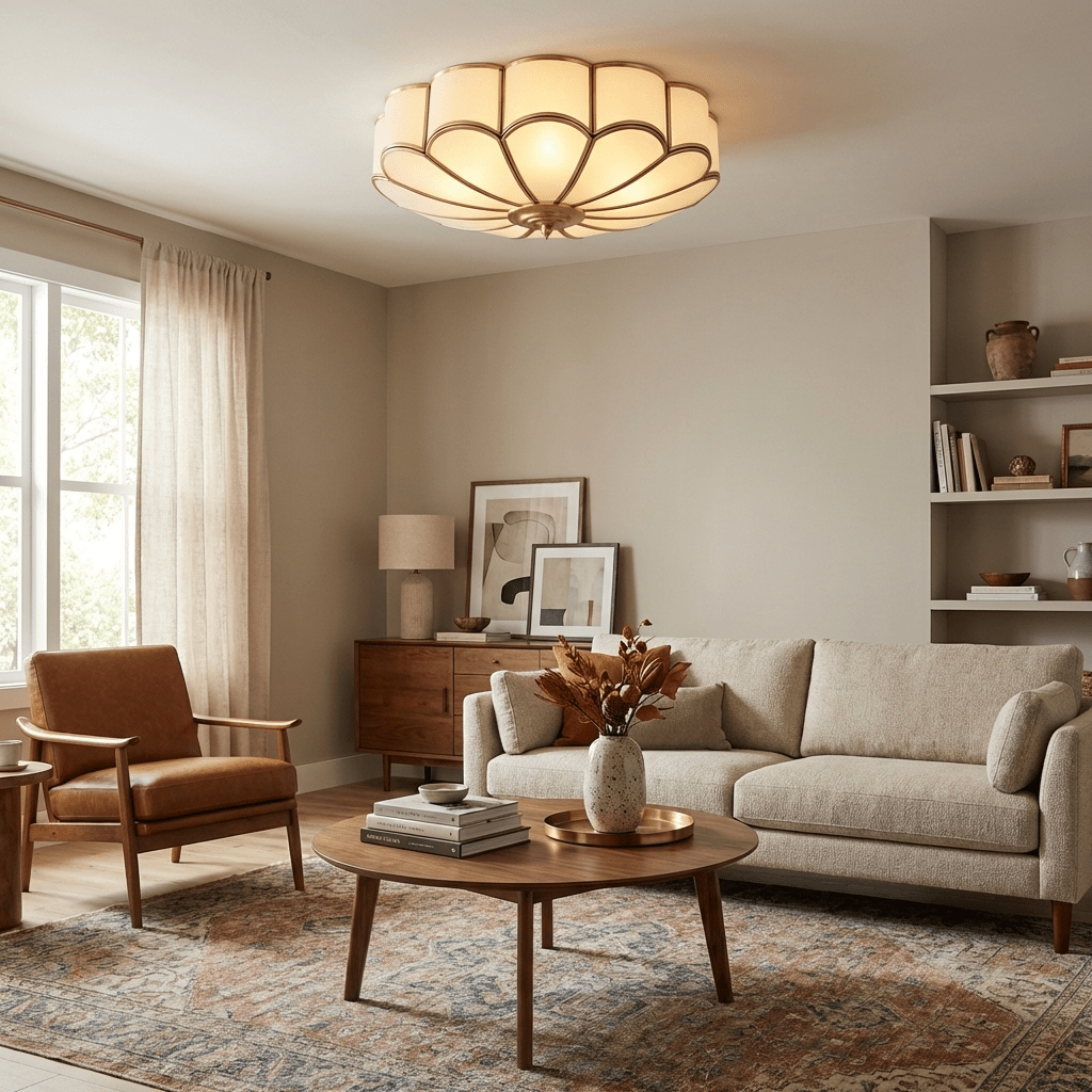 Flush Mount Ceiling Light with Scalloped Floral Design and Frosted Glass - Image 5