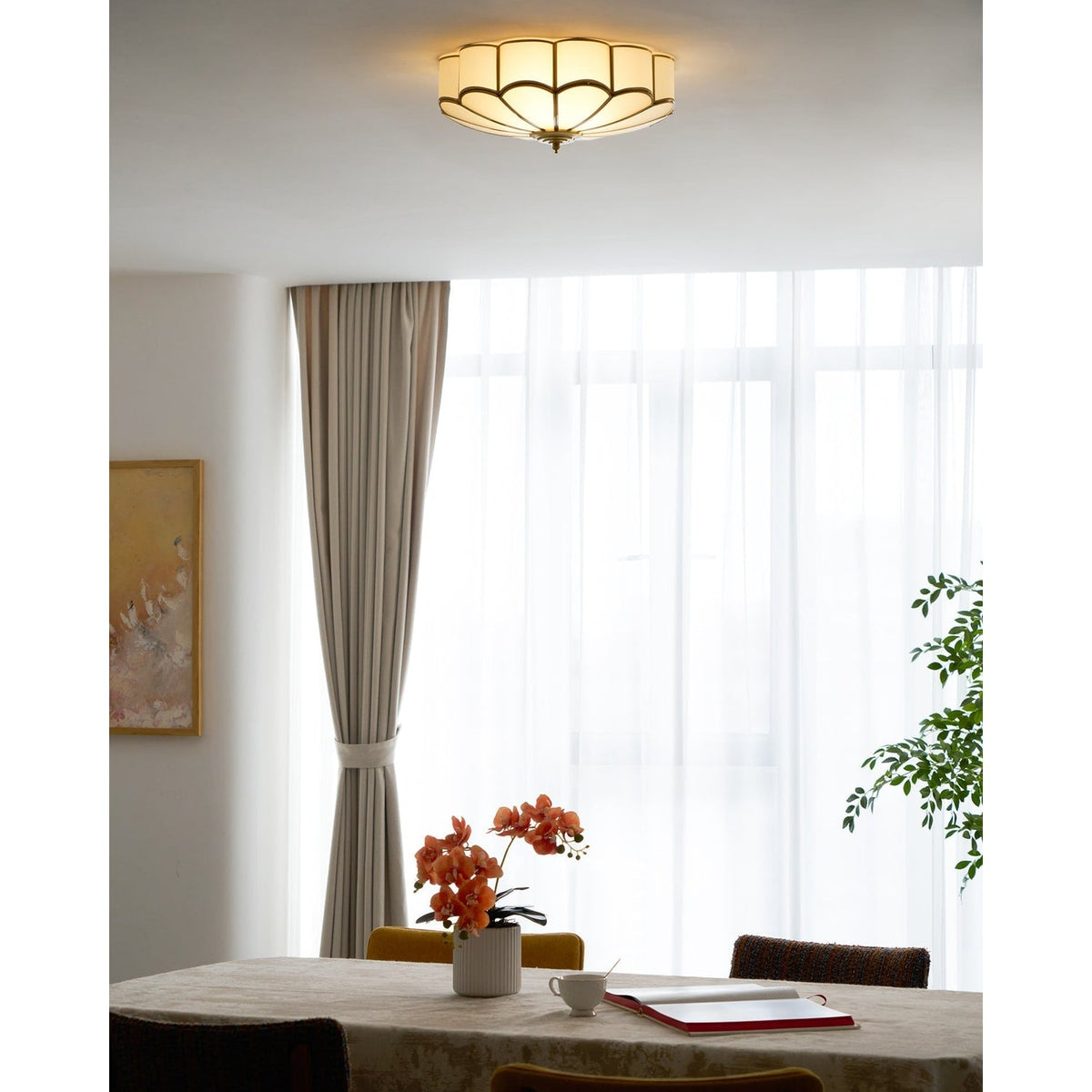 Flush Mount Ceiling Light with Scalloped Floral Design and Frosted Glass - Image 52