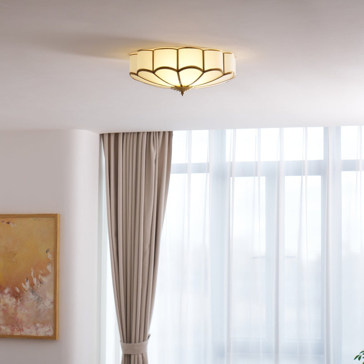 Flush Mount Ceiling Light with Scalloped Floral Design and Frosted Glass - Image 53