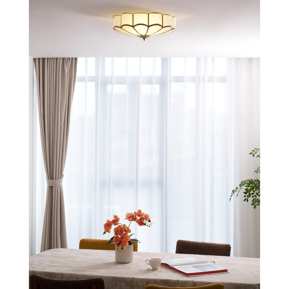 Flush Mount Ceiling Light with Scalloped Floral Design and Frosted Glass - Image 54