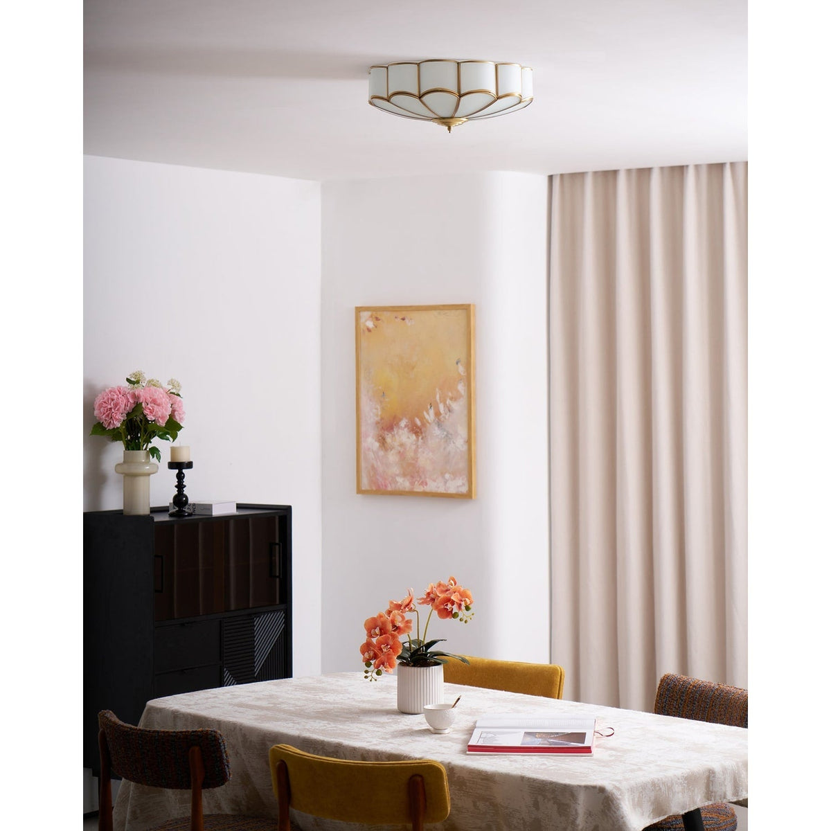Flush Mount Ceiling Light with Scalloped Floral Design and Frosted Glass - Image 61