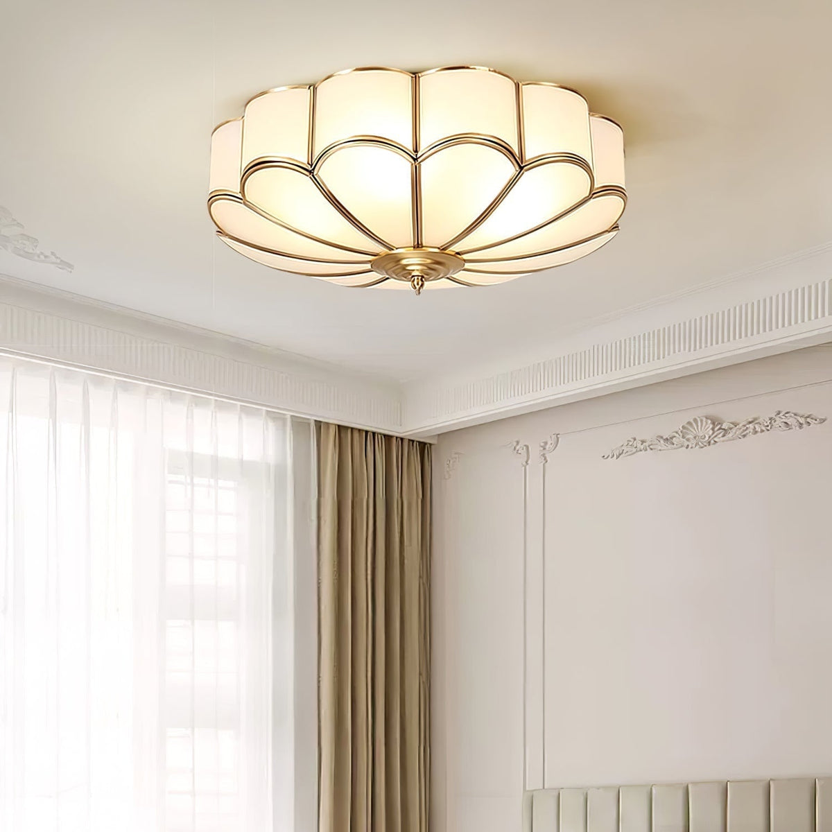 Flush Mount Ceiling Light with Scalloped Floral Design and Frosted Glass - Image 7