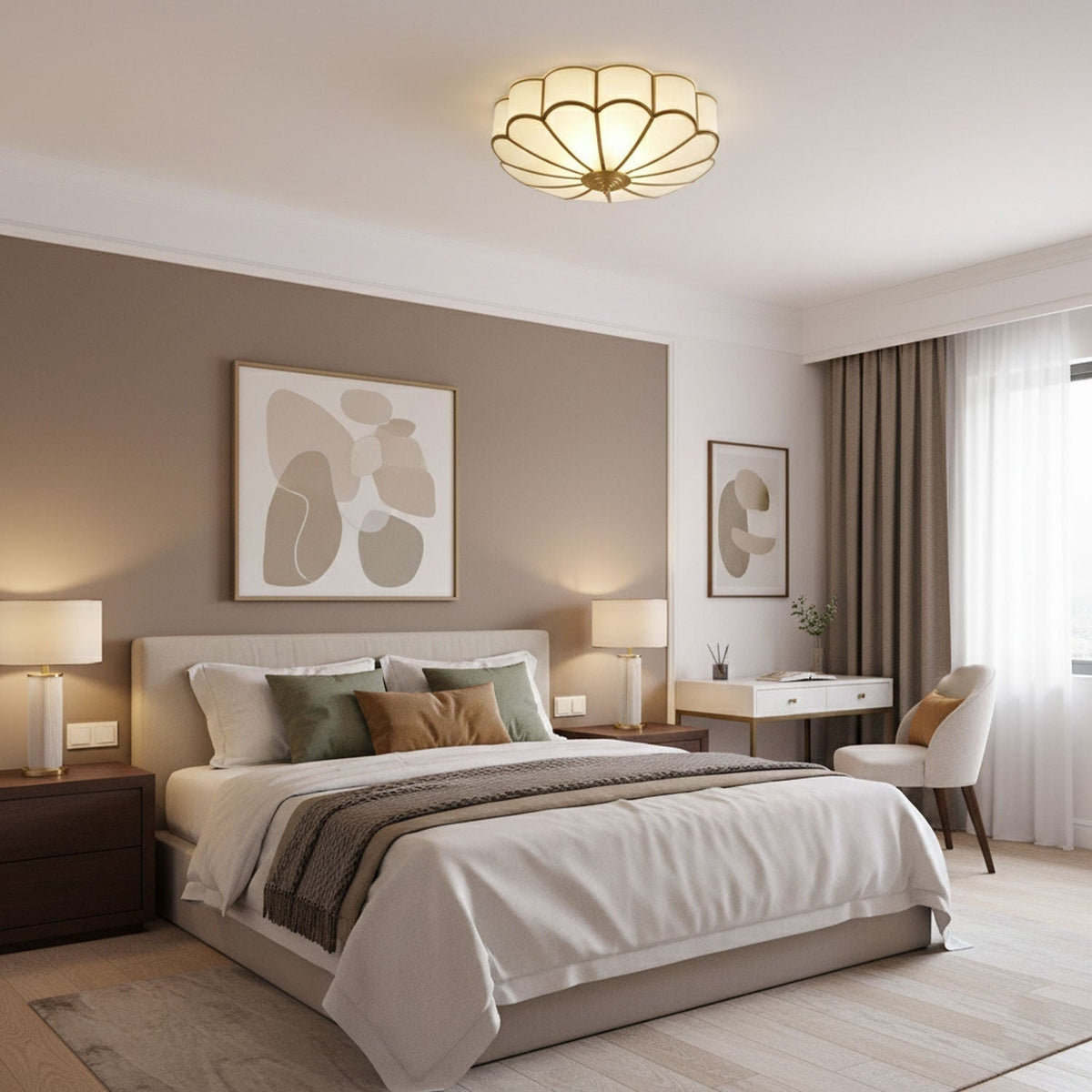 Flush Mount Ceiling Light with Scalloped Floral Design and Frosted Glass - Image 8