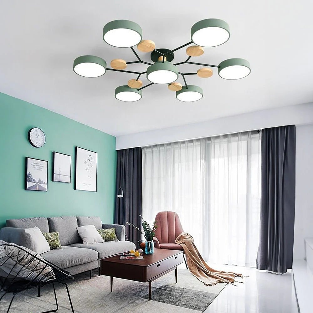 Flush Mount Ceiling Light with Semi Modern LED Design and Wooden Accents - Image 1