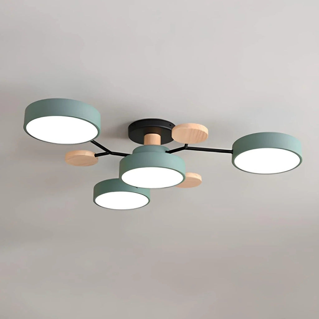 Flush Mount Ceiling Light with Semi Modern LED Design and Wooden Accents - Image 2