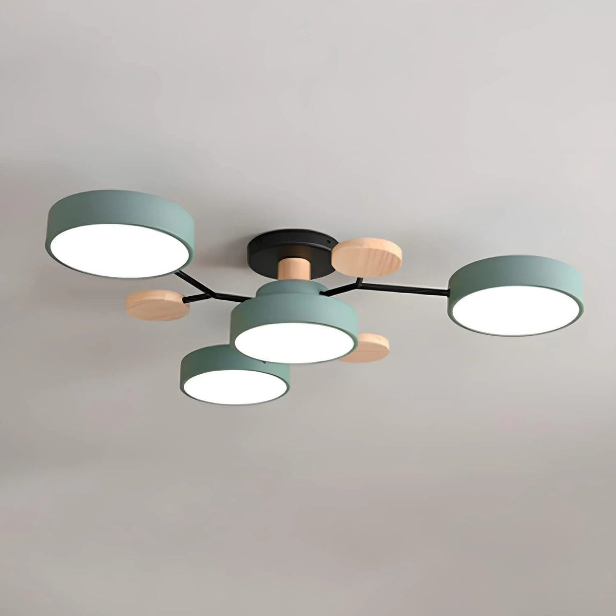 Flush Mount Ceiling Light with Semi Modern LED Design and Wooden Accents - Image 2