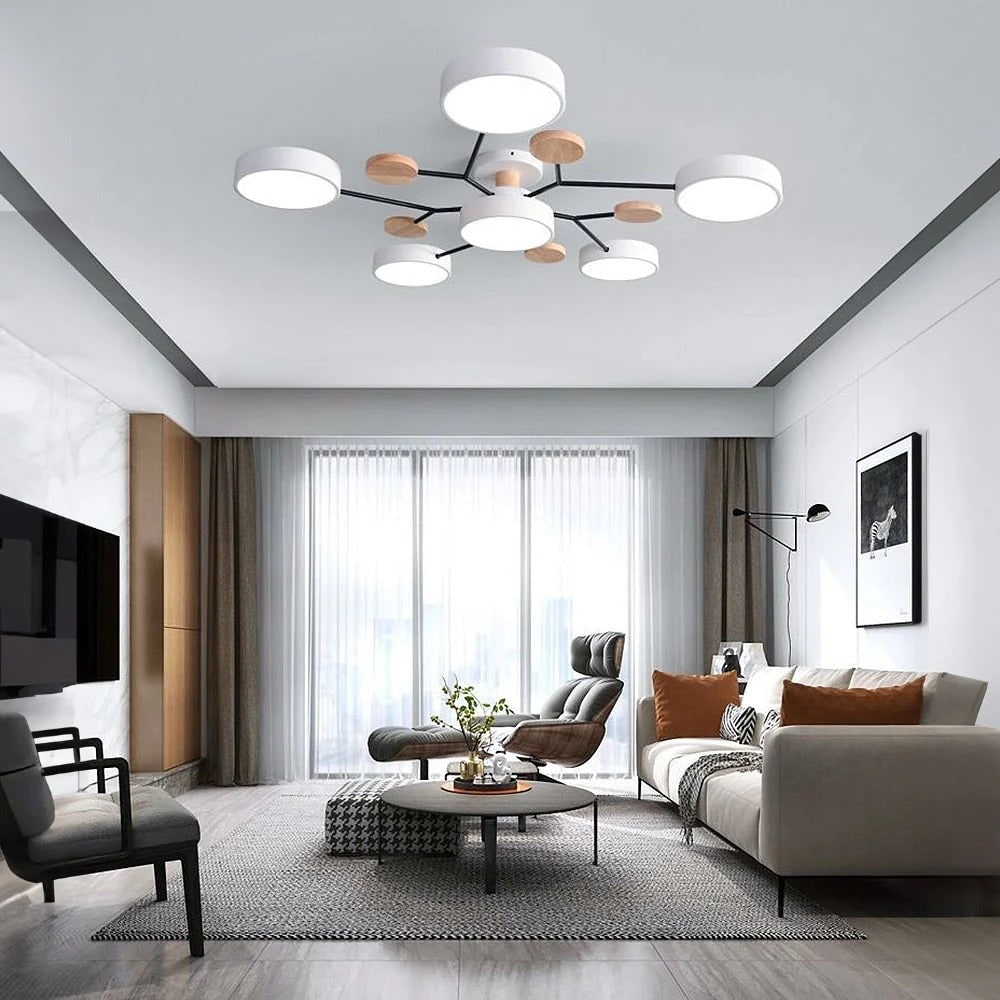 Flush Mount Ceiling Light with Semi Modern LED Design and Wooden Accents - Image 24