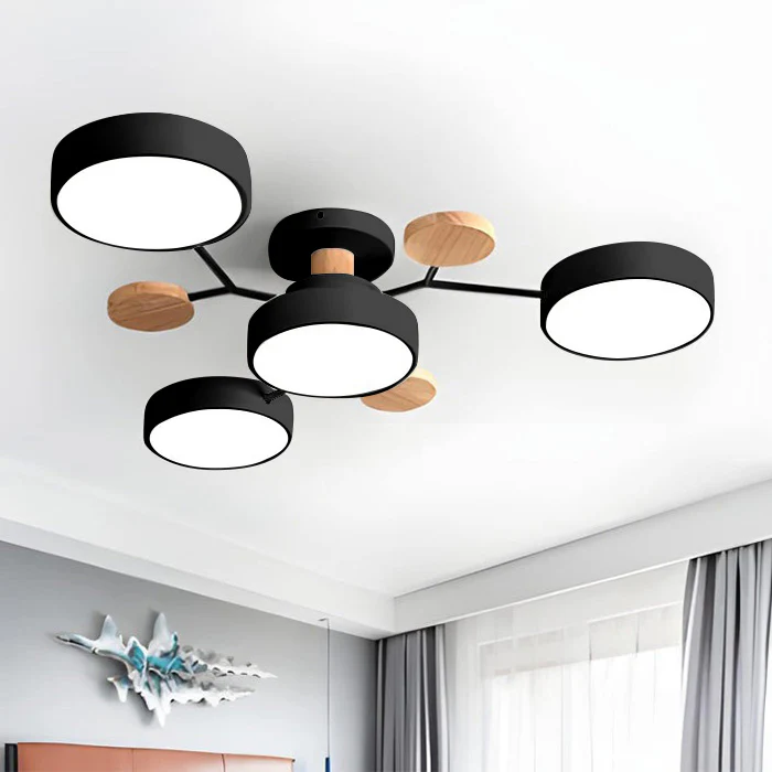 Flush Mount Ceiling Light with Semi Modern LED Design and Wooden Accents - Image 29