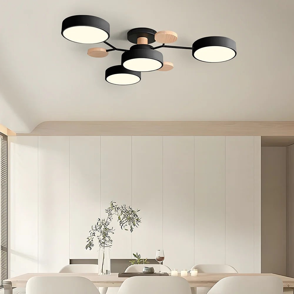 Flush Mount Ceiling Light with Semi Modern LED Design and Wooden Accents - Image 31
