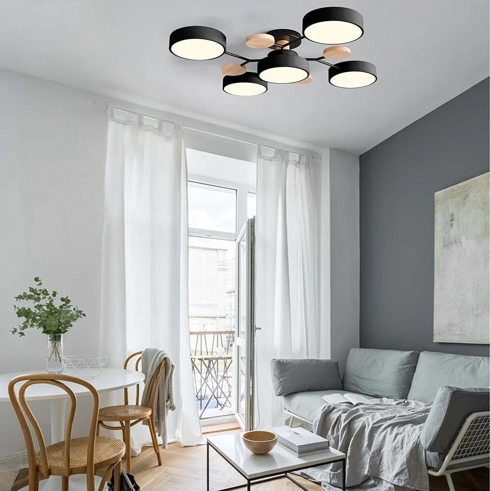 Flush Mount Ceiling Light with Semi Modern LED Design and Wooden Accents - Image 34