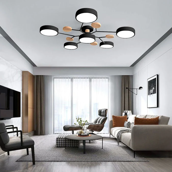 Flush Mount Ceiling Light with Semi Modern LED Design and Wooden Accents - Image 36