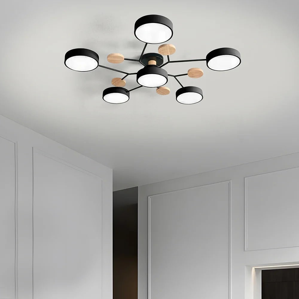 Flush Mount Ceiling Light with Semi Modern LED Design and Wooden Accents - Image 38