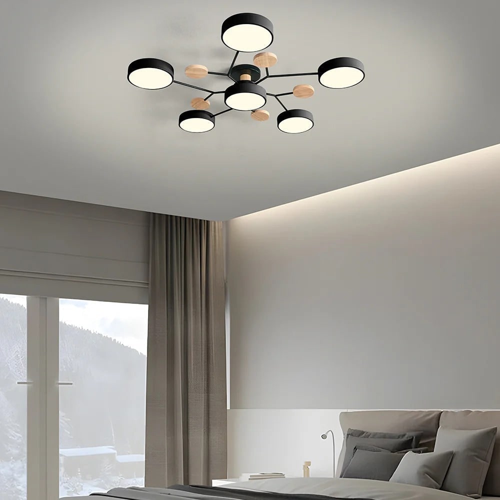 Flush Mount Ceiling Light with Semi Modern LED Design and Wooden Accents - Image 39