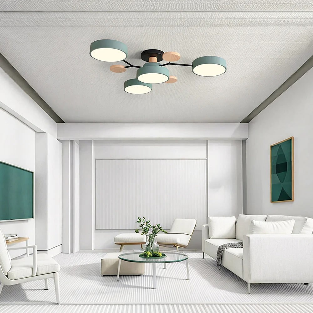 Flush Mount Ceiling Light with Semi Modern LED Design and Wooden Accents - Image 4