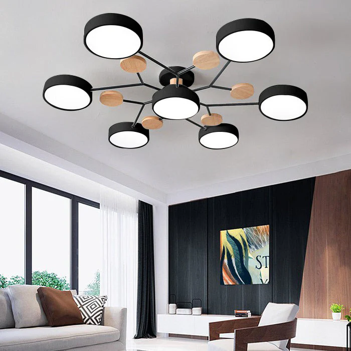 Flush Mount Ceiling Light with Semi Modern LED Design and Wooden Accents - Image 40