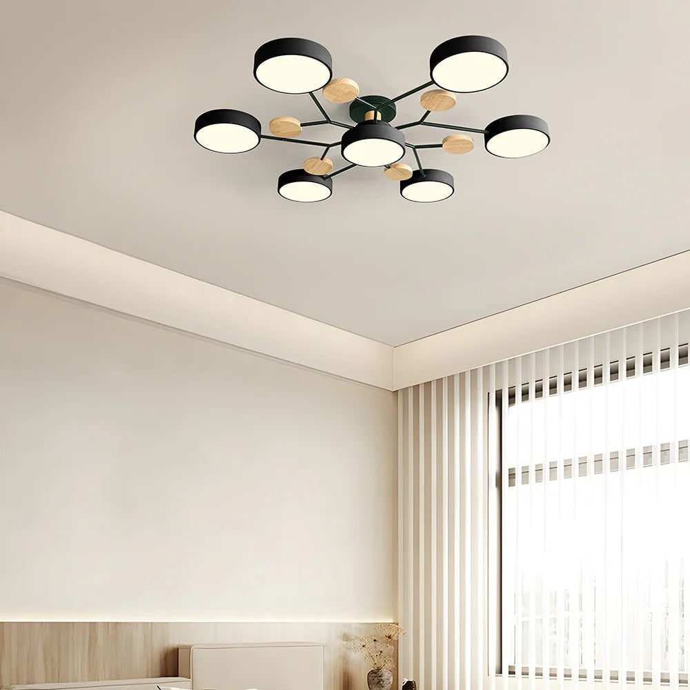 Flush Mount Ceiling Light with Semi Modern LED Design and Wooden Accents - Image 41