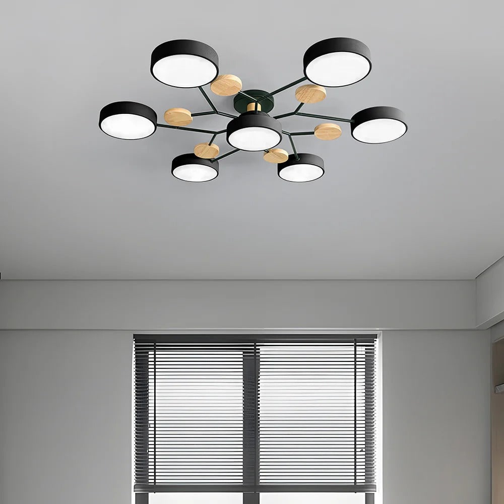 Flush Mount Ceiling Light with Semi Modern LED Design and Wooden Accents - Image 42