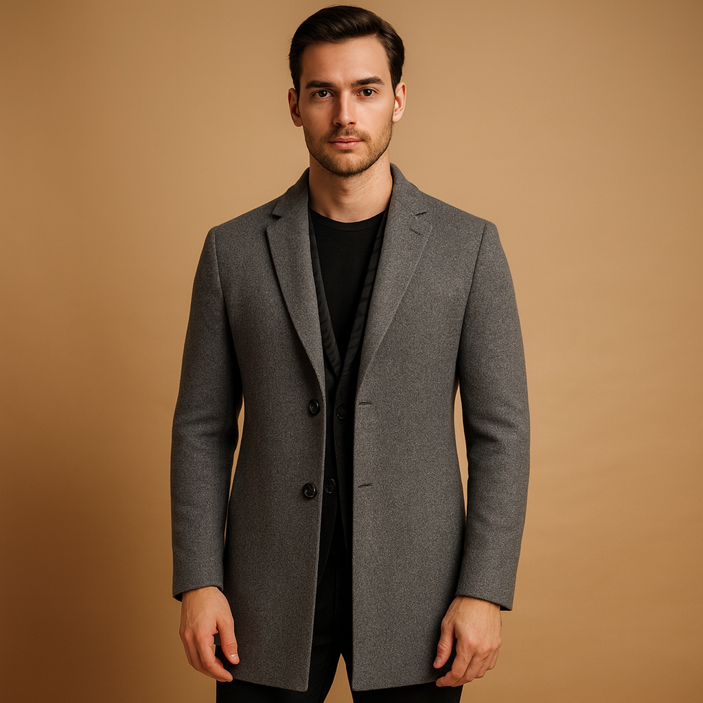 Men’s formal long winter coat with classic design and warm, wind-resistant protection, suitable for business, formal occasions, and daily wear.