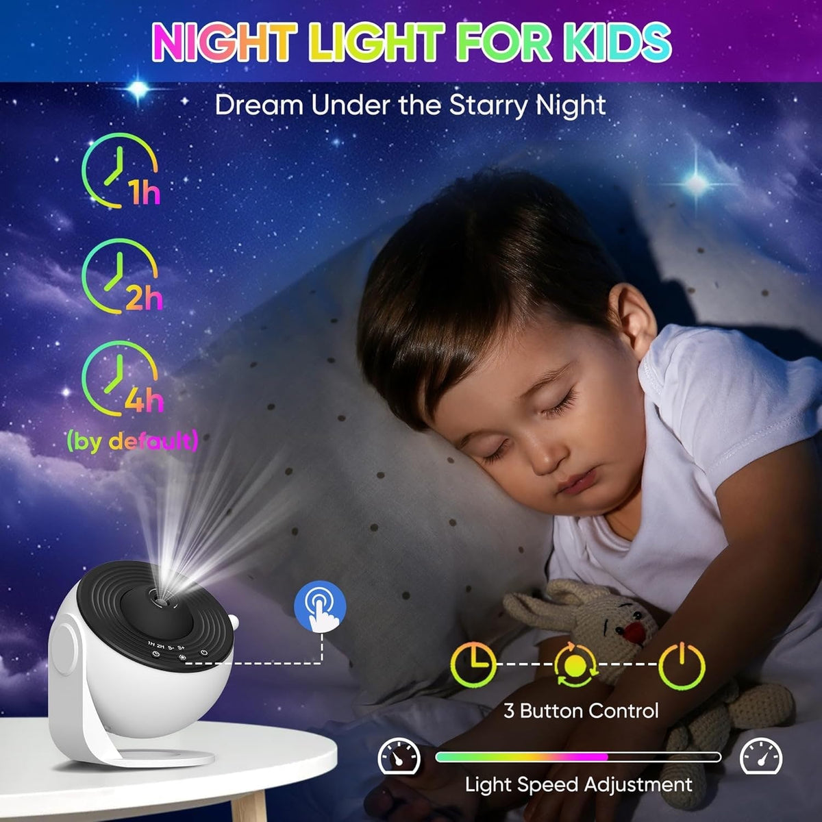 Galaxy Night Light Projector with 360° Rotating Stars and Adjustable Stand - Image 4