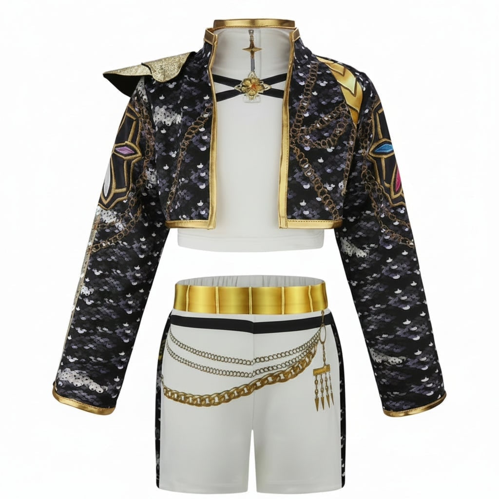 Girls' Belly Dance Costume Two Piece Set with Sequined Crop Top and A-Line Skirt - Image 4