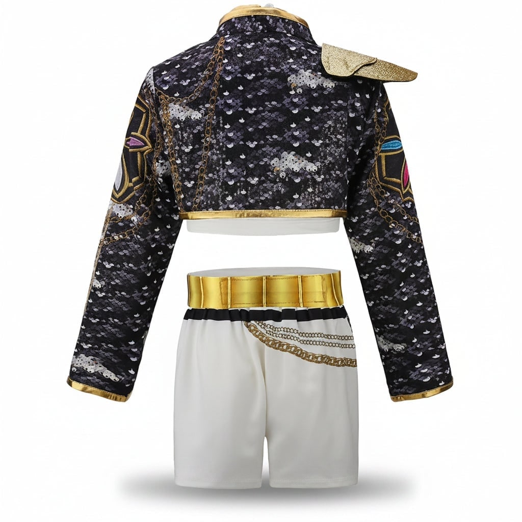 Girls' Belly Dance Costume Two Piece Set with Sequined Crop Top and A-Line Skirt - Image 5