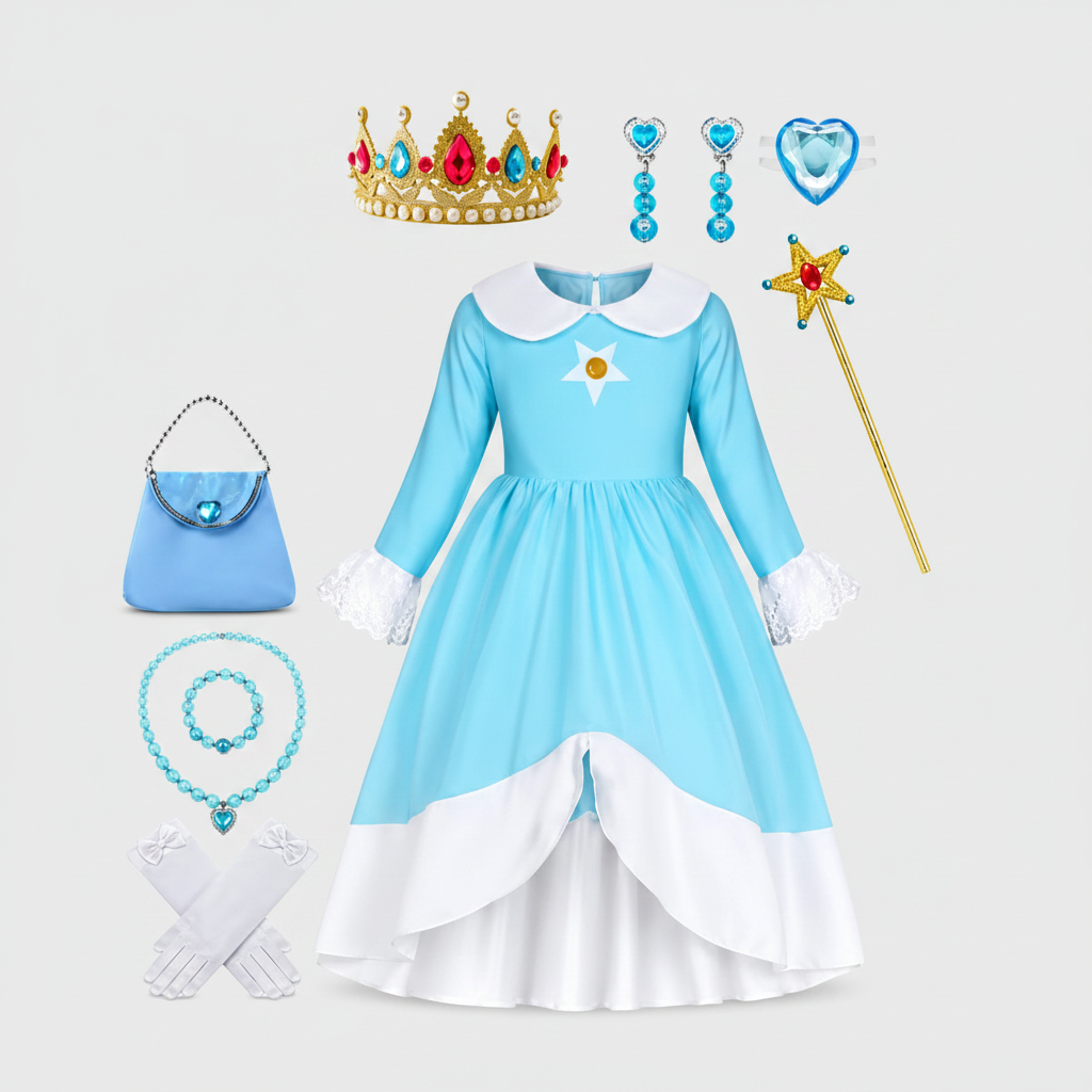 Girls' Princess Costume Dress with Crown Wand and Accessories Set - Image 1