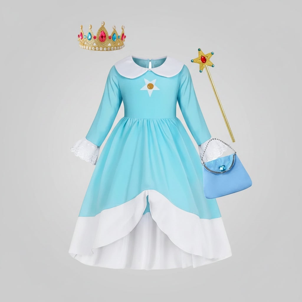 Girls' Princess Costume Dress with Crown Wand and Accessories Set - Image 2