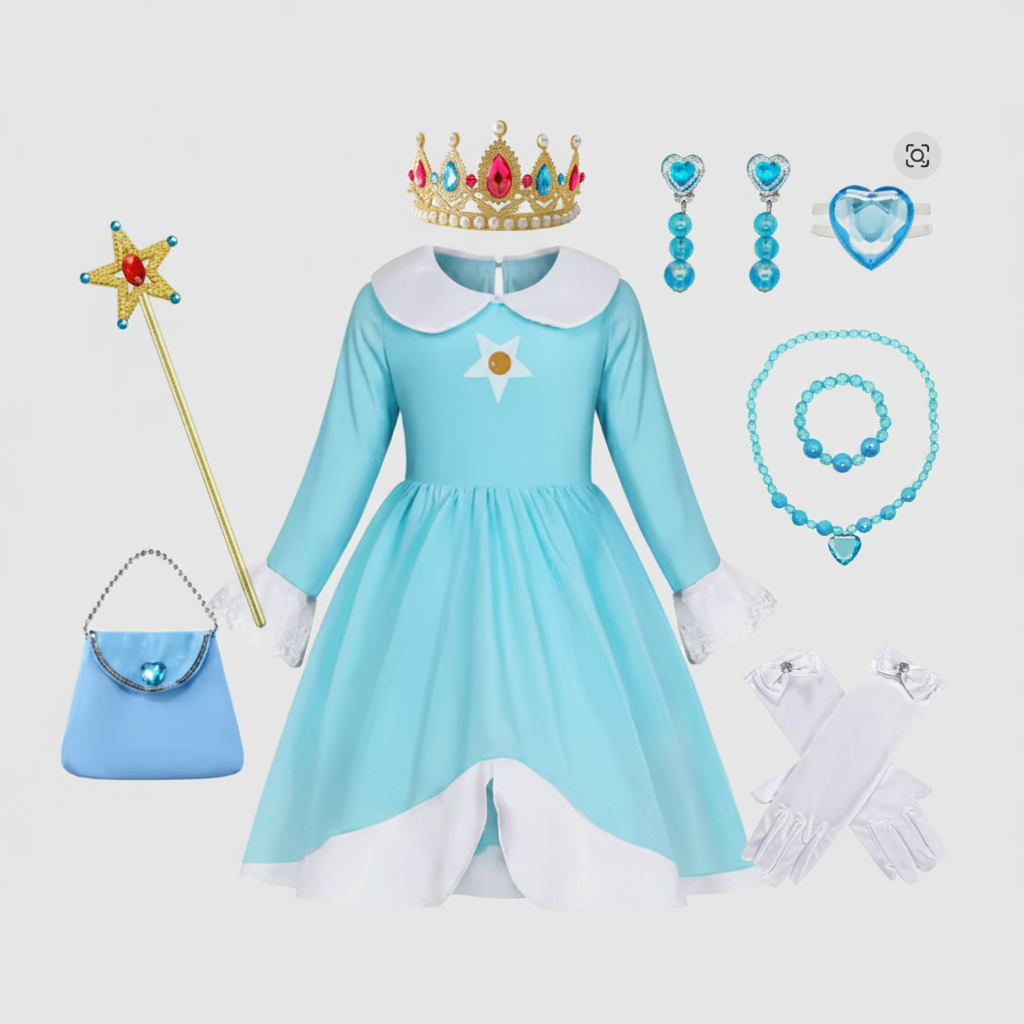 Girls' Princess Costume Dress with Crown Wand and Accessories Set - Image 3