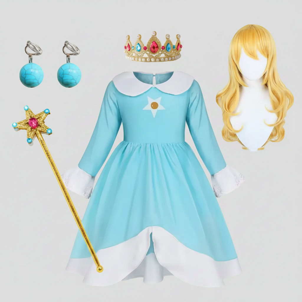 Girls' Princess Costume Dress with Crown Wand and Accessories Set - Image 4