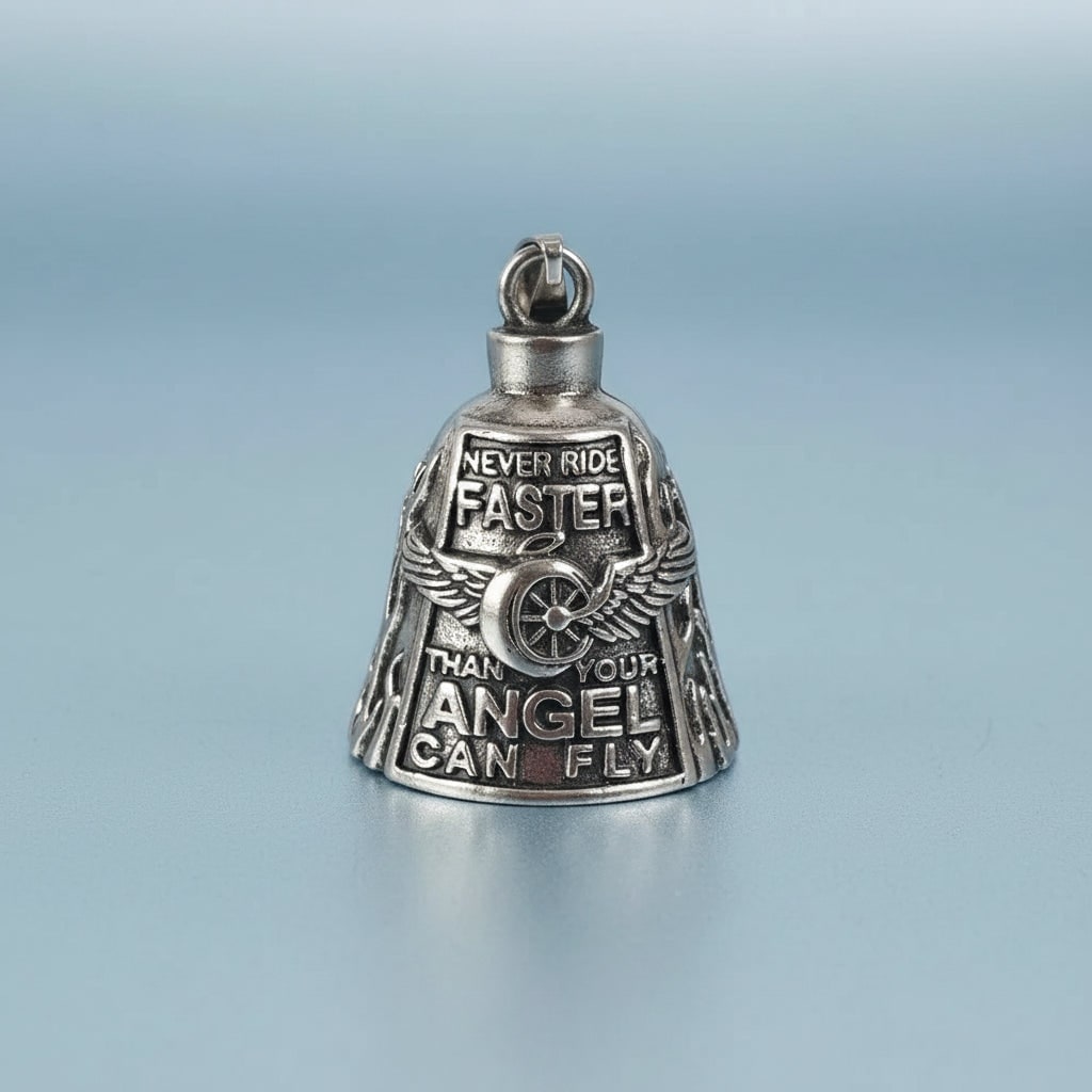 Guardian Bell Motorcycle with Engraved Angel Design and Antique Silver Finish - Image 10