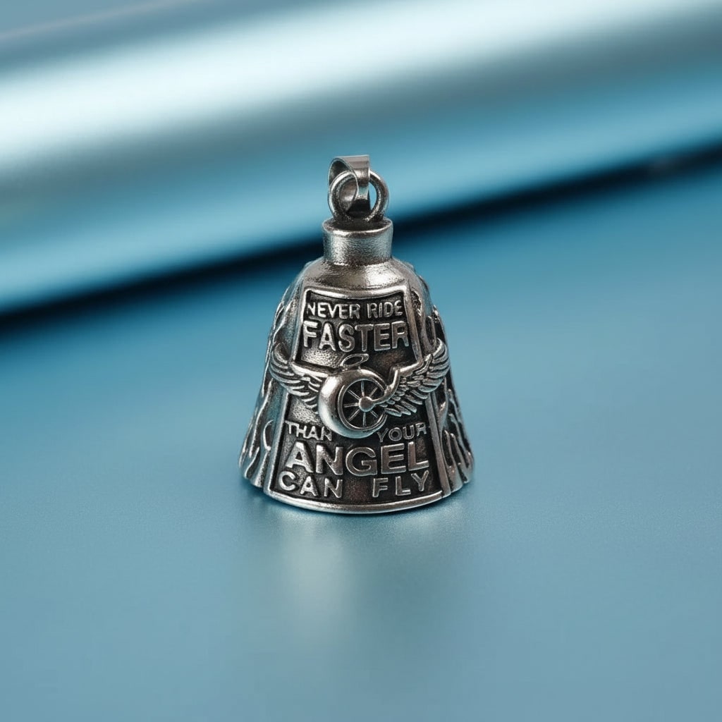 Guardian Bell Motorcycle with Engraved Angel Design and Antique Silver Finish - Image 3