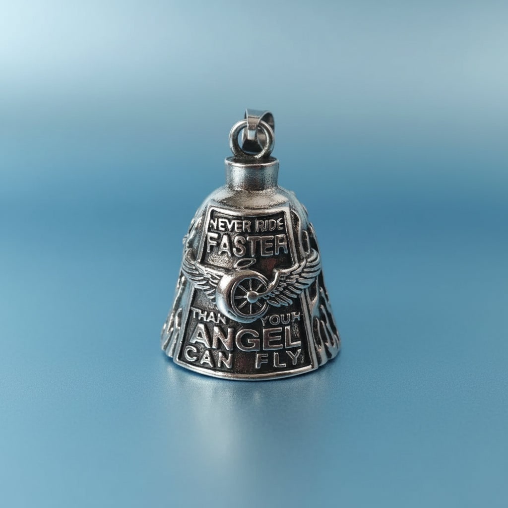 Guardian Bell Motorcycle with Engraved Angel Design and Antique Silver Finish - Image 4