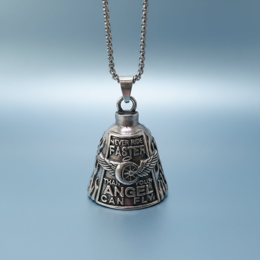 Guardian Bell Motorcycle with Engraved Angel Design and Antique Silver Finish - Image 5
