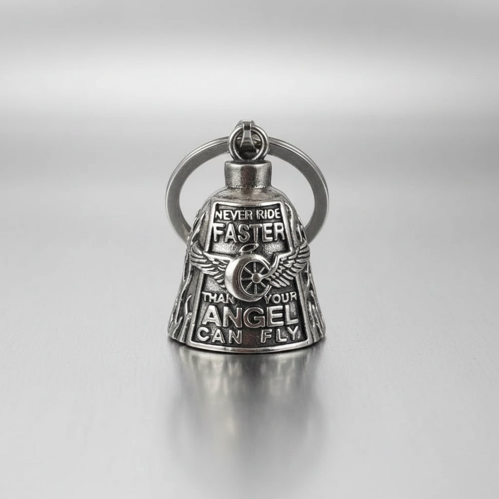 Guardian Bell Motorcycle with Engraved Angel Design and Antique Silver Finish - Image 6