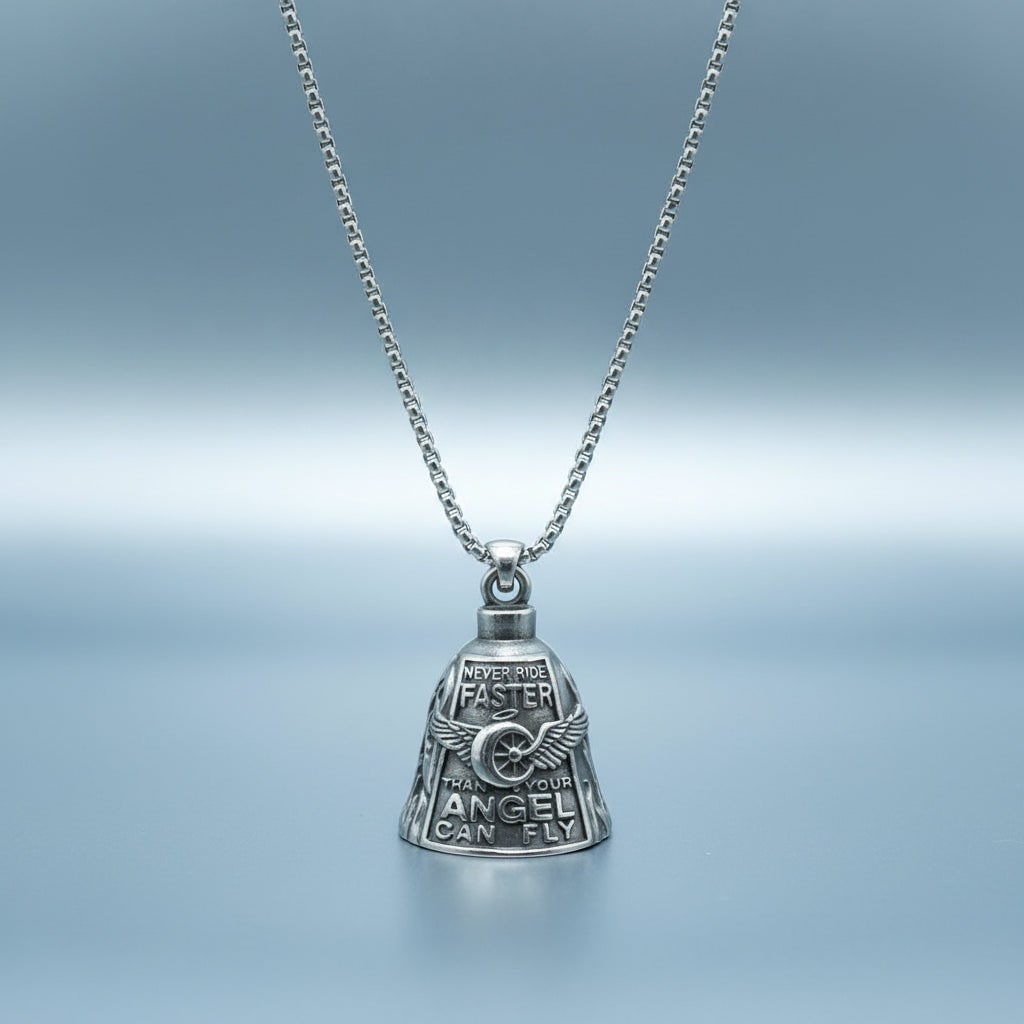 Guardian Bell Motorcycle with Engraved Angel Design and Antique Silver Finish - Image 7