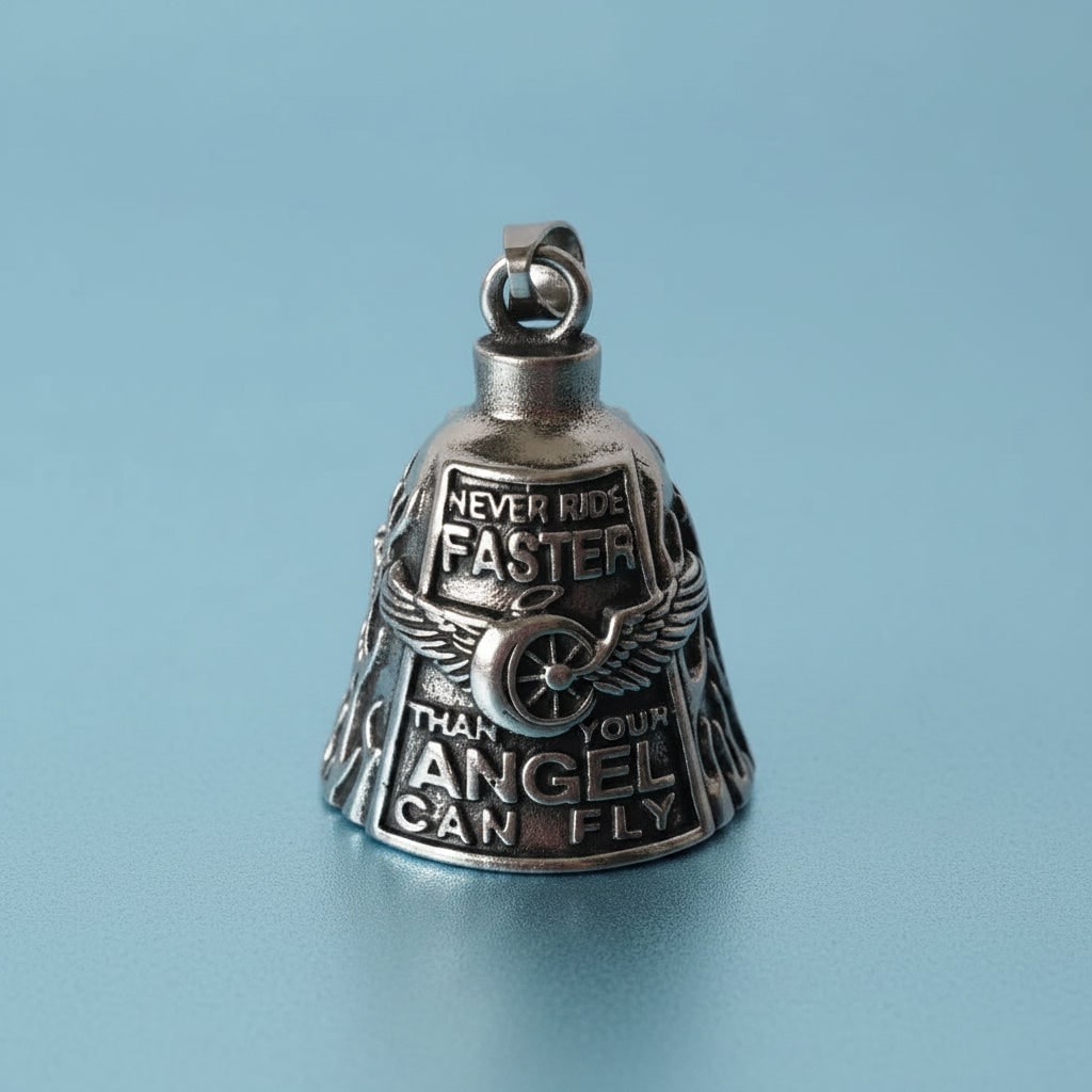 Guardian Bell Motorcycle with Engraved Angel Design and Antique Silver Finish - Image 9