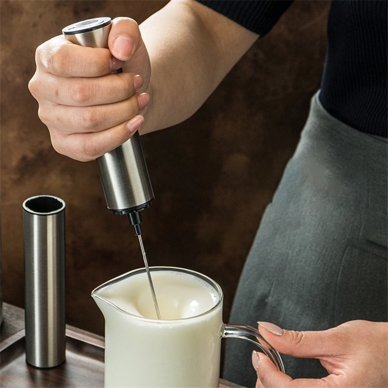 Handheld Electric Milk Frother with Stainless Steel Whisk and Protective Cap - Image 1