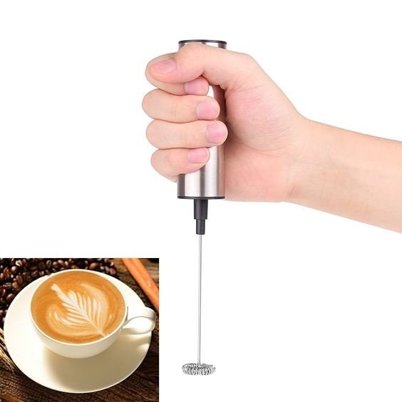 Handheld Electric Milk Frother with Stainless Steel Whisk and Protective Cap - Image 3