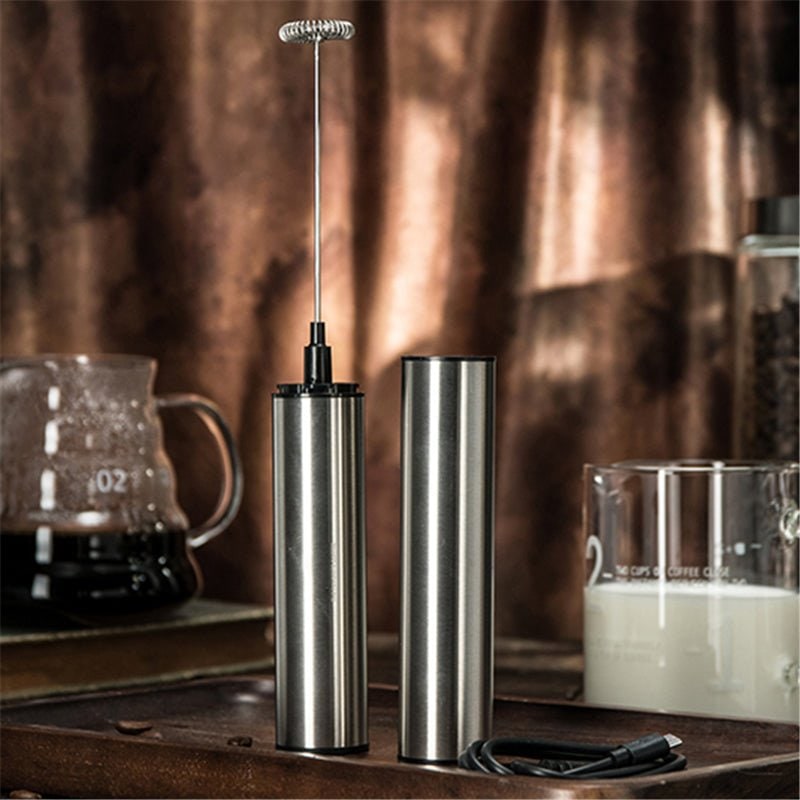 Handheld Electric Milk Frother with Stainless Steel Whisk and Protective Cap - Image 4