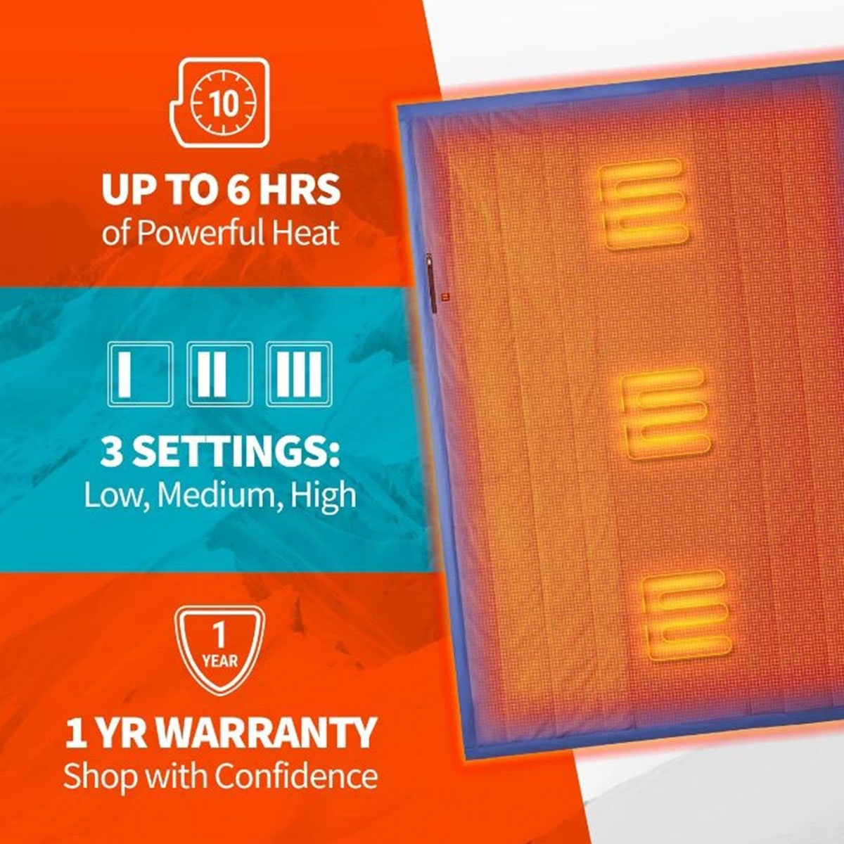 Heated Blanket with Battery Power Bank USB Charging and Three Heat Zones - Image 6