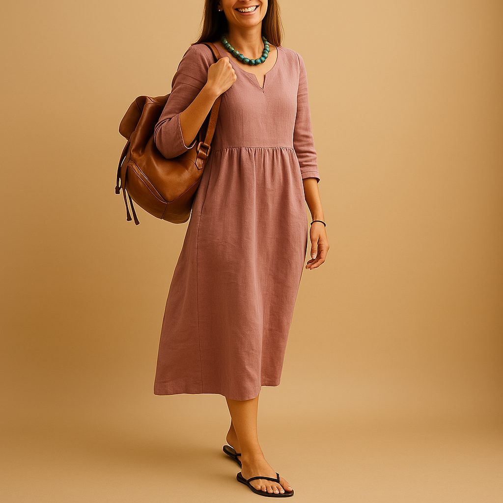 High waisted midi dress for women with elegant V-neck and half sleeves, perfect for formal events, office wear, and casual occasions.