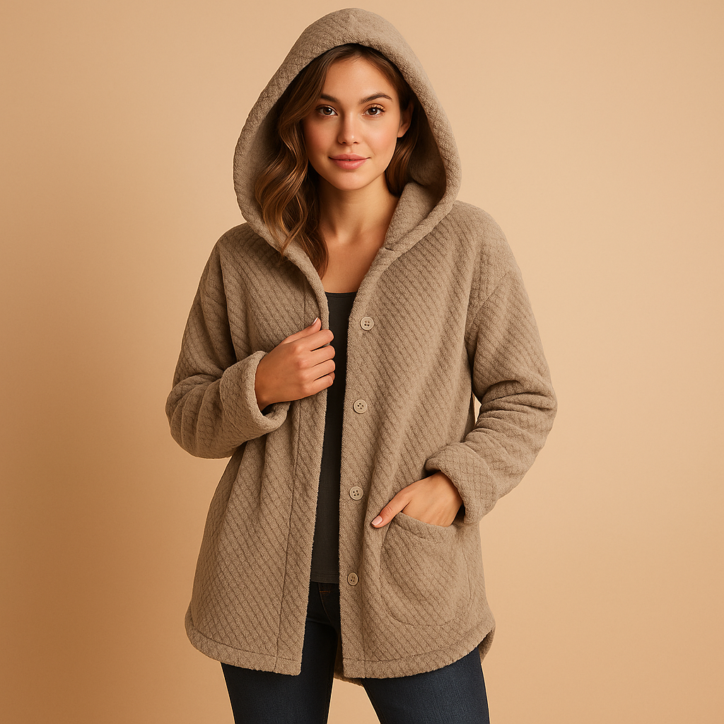 Women’s insulated winter coat with hood and zipper closure, water-repellent fabric and flattering silhouette for cold-weather outings.