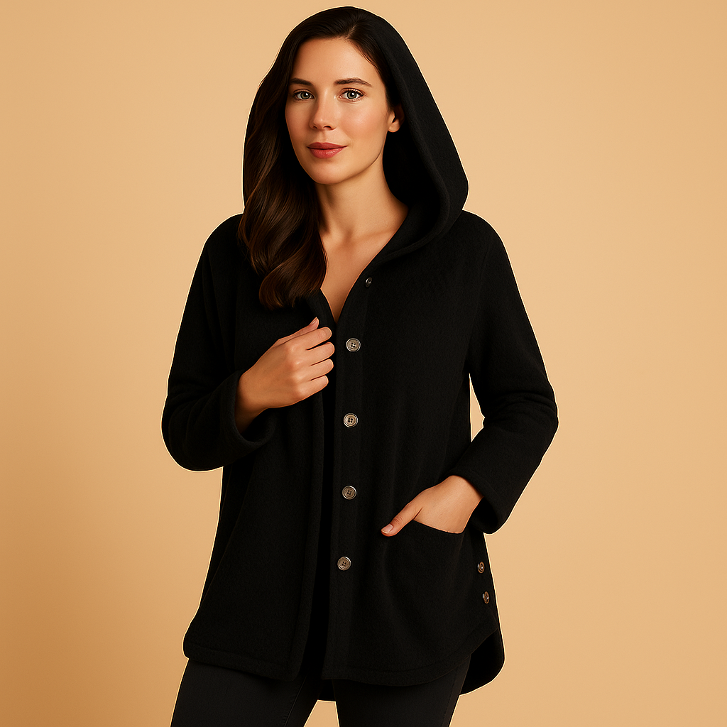 Women’s insulated winter coat with hood and zipper closure, water-repellent fabric and flattering silhouette for cold-weather outings.