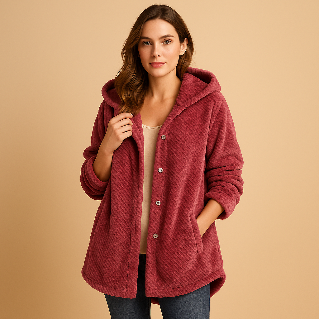 Women’s insulated winter coat with hood and zipper closure, water-repellent fabric and flattering silhouette for cold-weather outings.